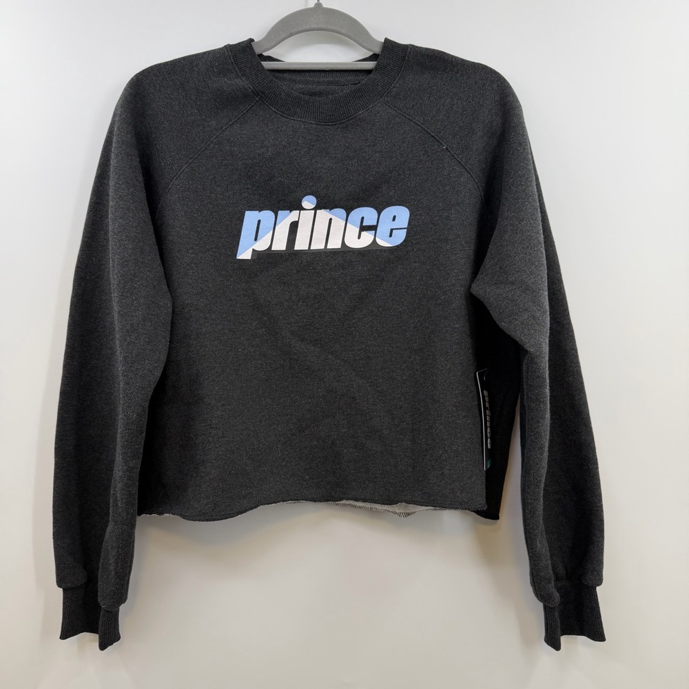 Prince Match Point Cropped Sweatshirt Womens L NWT Charcoal Raw Hem Tennis